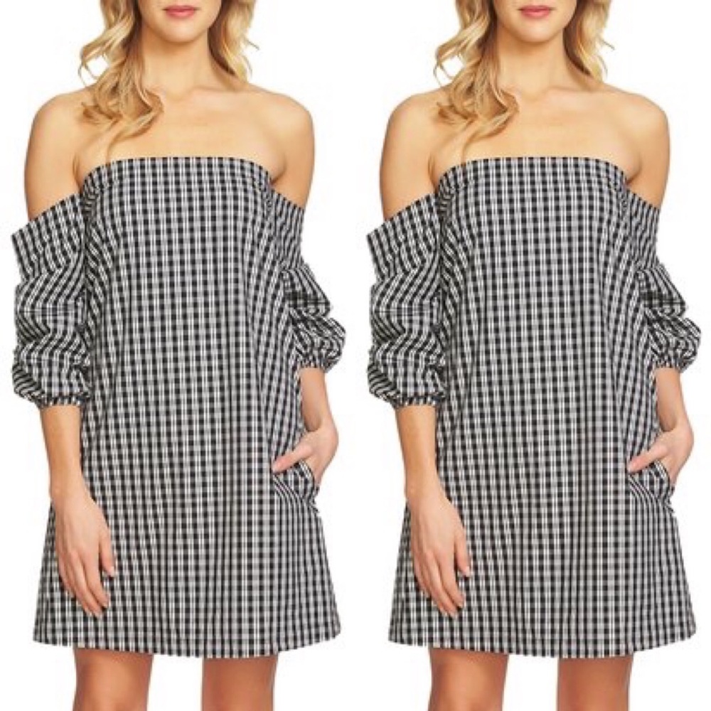 NWT 1. State gingham /checkered off shoulder dress